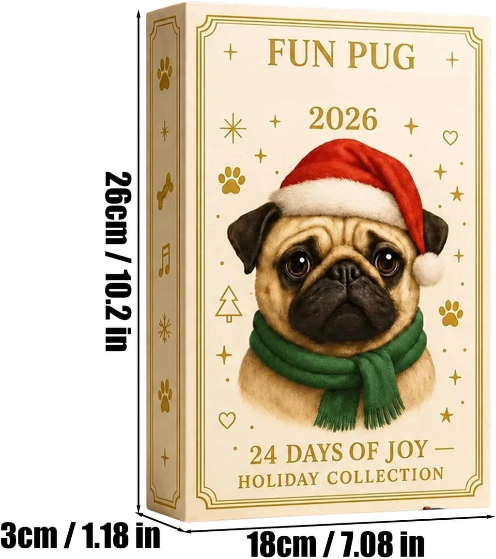 Pug Countdown Calendar 2026, 24 Three-Dimensional Figures