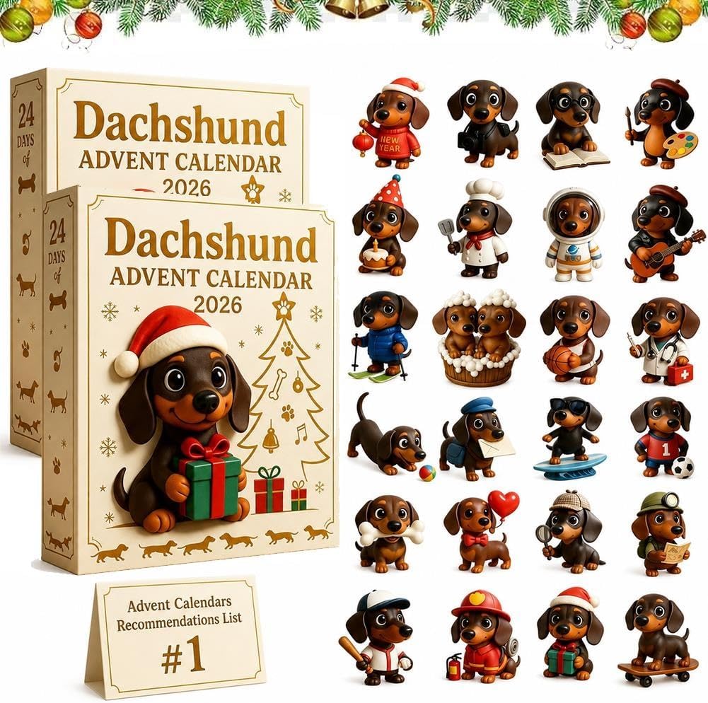 2026 Dachshund Advent Calendar 24 Days 3D Dog Figurines Christmas Ornaments