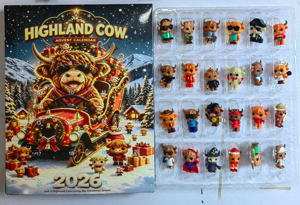 Highland Cow Figures Advent Calendar 2026, 24PCS Decorative Hanging Ornament Countdown Calendar Christmas Gift Supplies