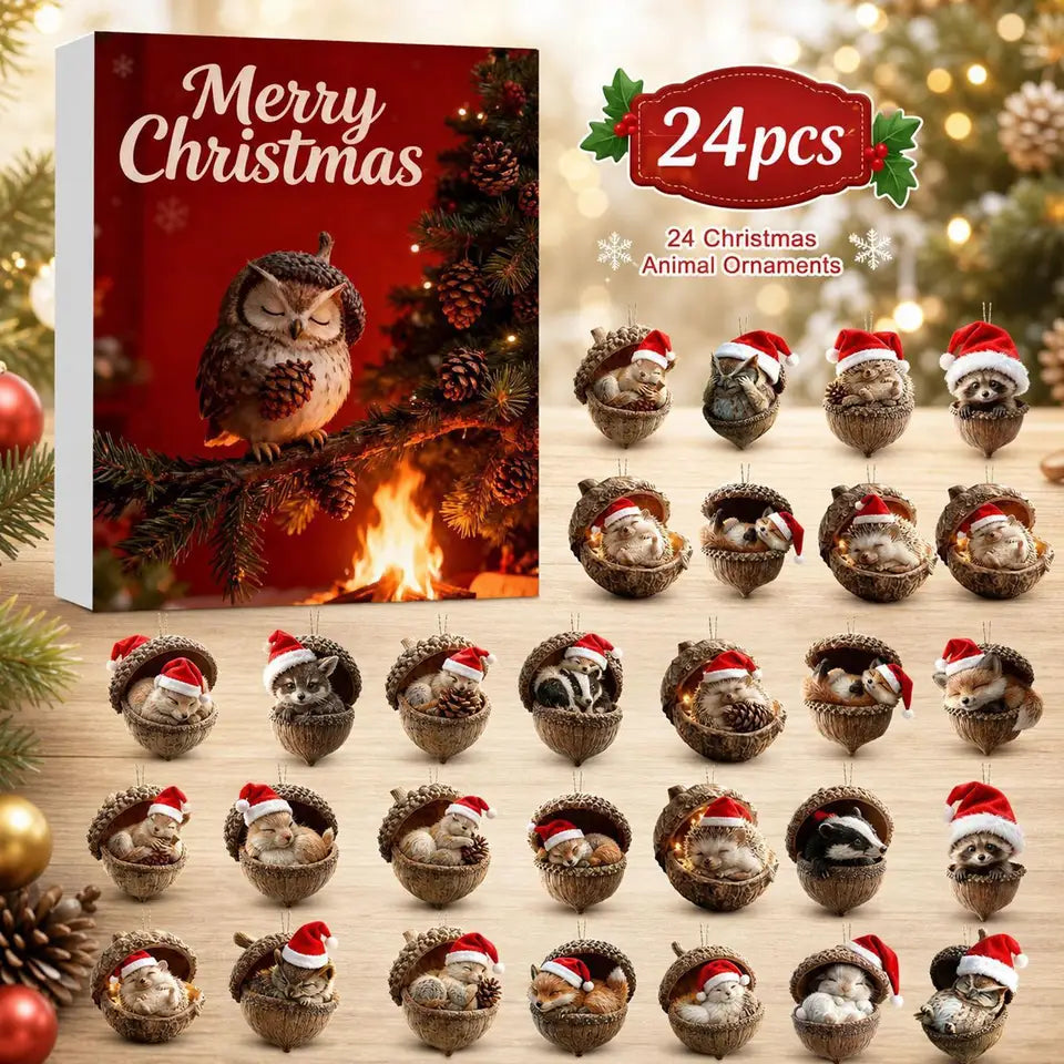 Forest Animal Calendar Christmas Advent 2026 2D Acrylic Animal Acorn 24 Days Christmas Countdown for Kids Adults Holiday Home
