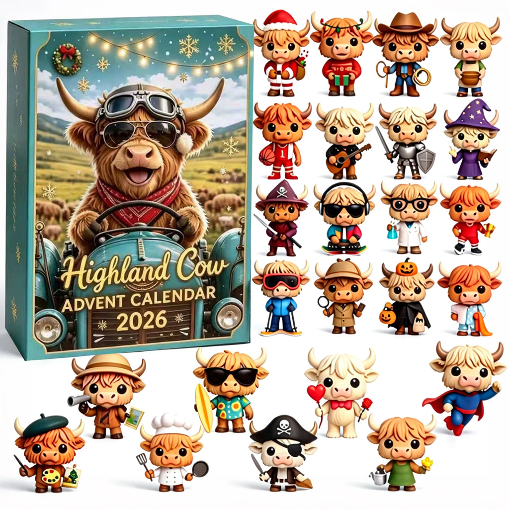 Highland Cow Figures Advent Calendar 2026, 24PCS Decorative Hanging Ornament Countdown Calendar Christmas Gift Supplies