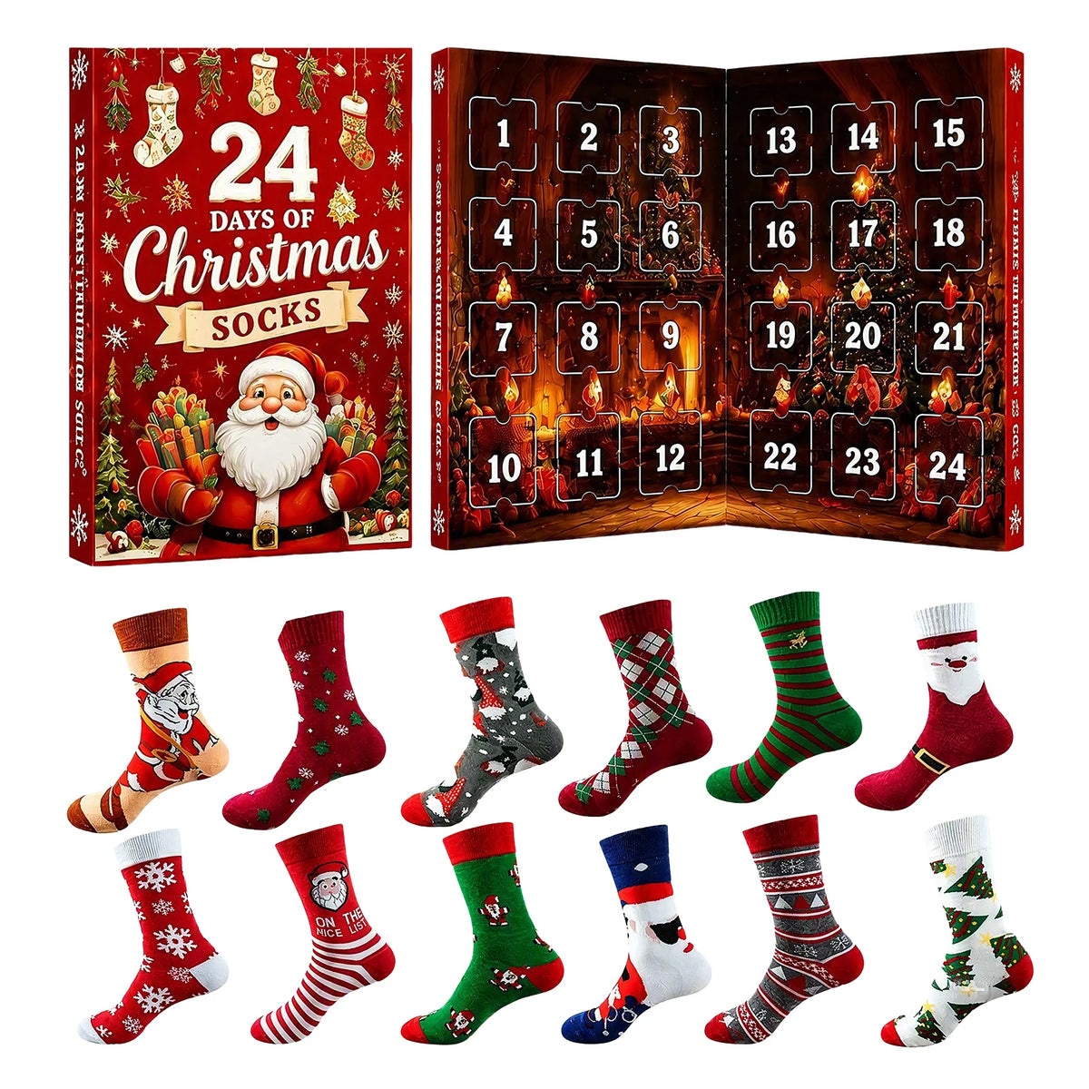 Christmas Advent Calendar 2026 Socks Set 24 Days Countdown Holiday Warm Novelty Socks Gift Box for Women Men