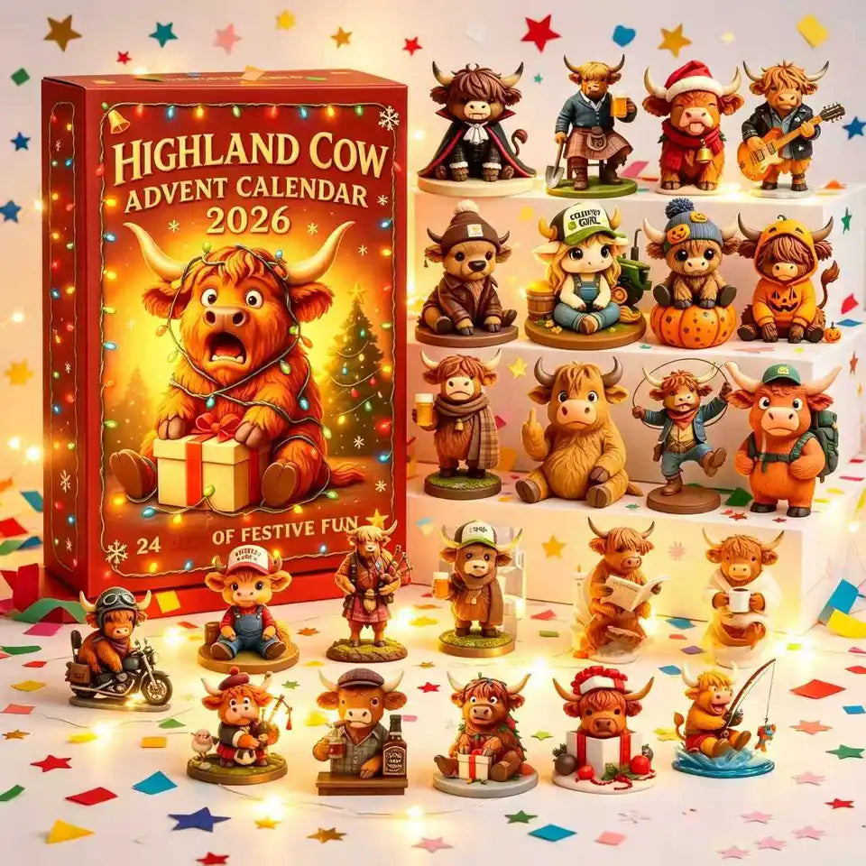 Highland Cow Figures Advent Calendar 2026, 24PCS Decorative Hanging Ornament Countdown Calendar Christmas Gift Supplies