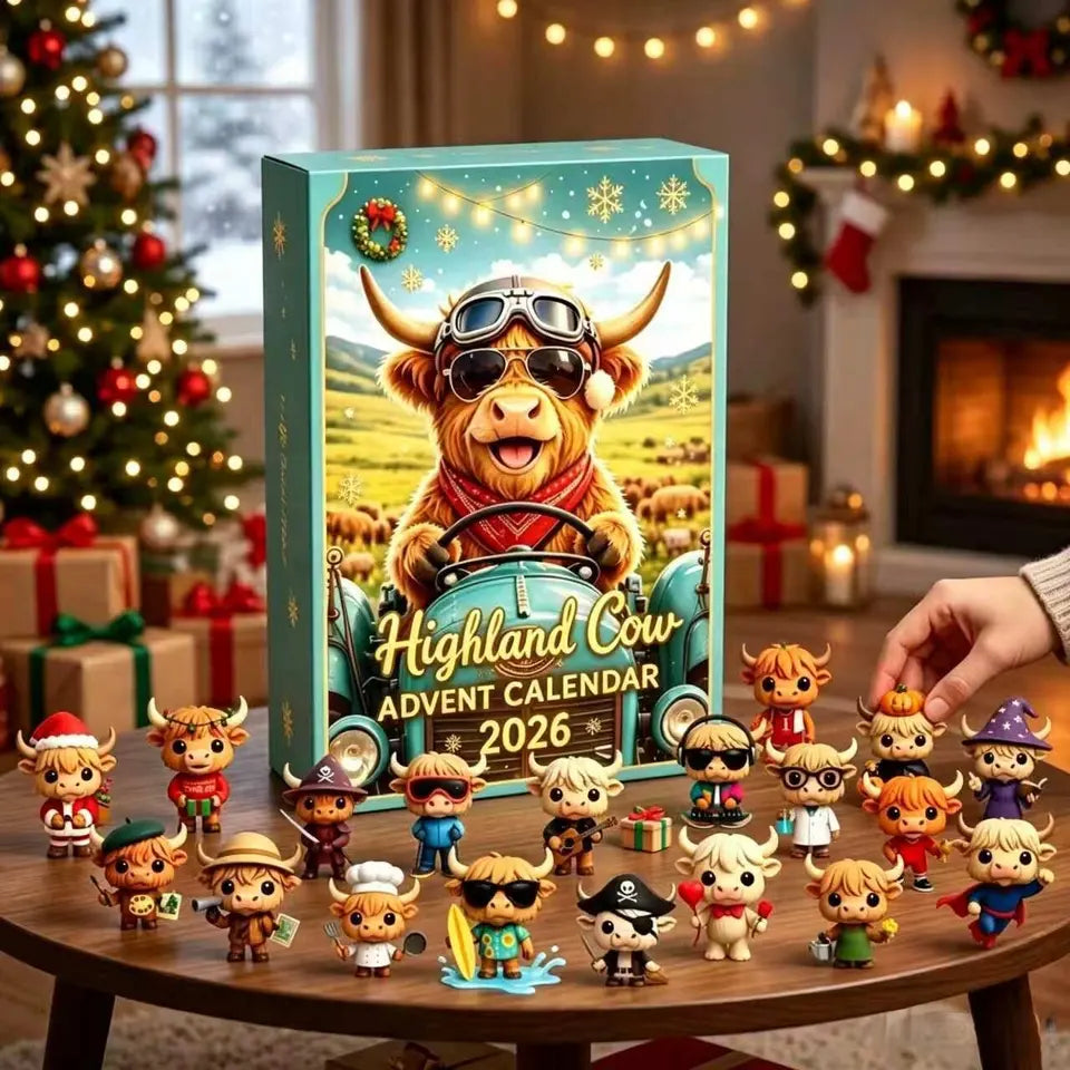 Highland Cow Figures Advent Calendar 2026, 24PCS Decorative Hanging Ornament Countdown Calendar Christmas Gift Supplies