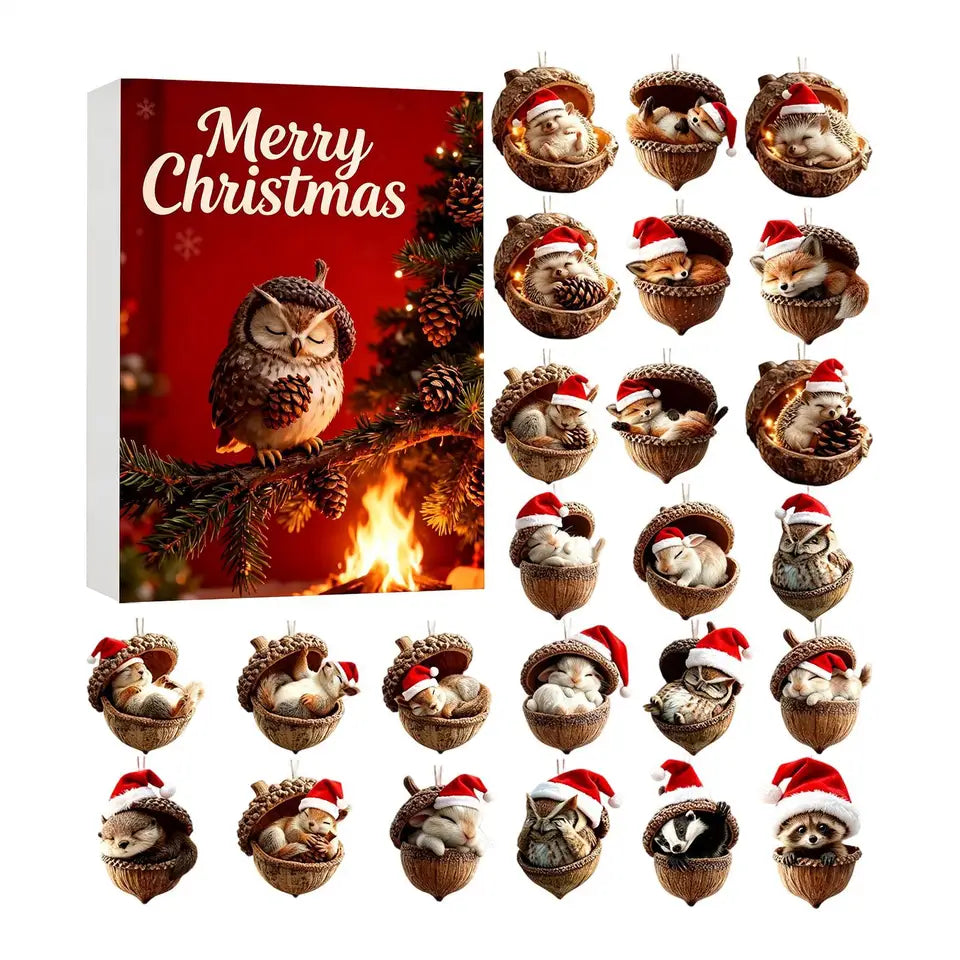 Forest Animal Calendar Christmas Advent 2026 2D Acrylic Animal Acorn 24 Days Christmas Countdown for Kids Adults Holiday Home