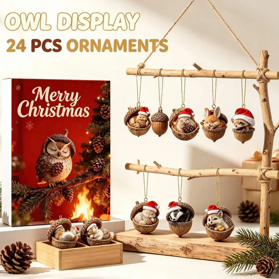 Forest Animal Calendar Christmas Advent 2026 2D Acrylic Animal Acorn 24 Days Christmas Countdown for Kids Adults Holiday Home