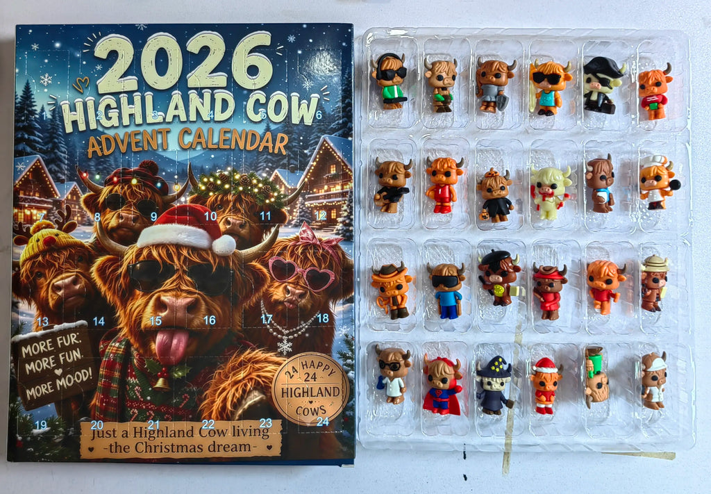 Highland Cow Figures Advent Calendar 2026, 24PCS Decorative Hanging Ornament Countdown Calendar Christmas Gift Supplies