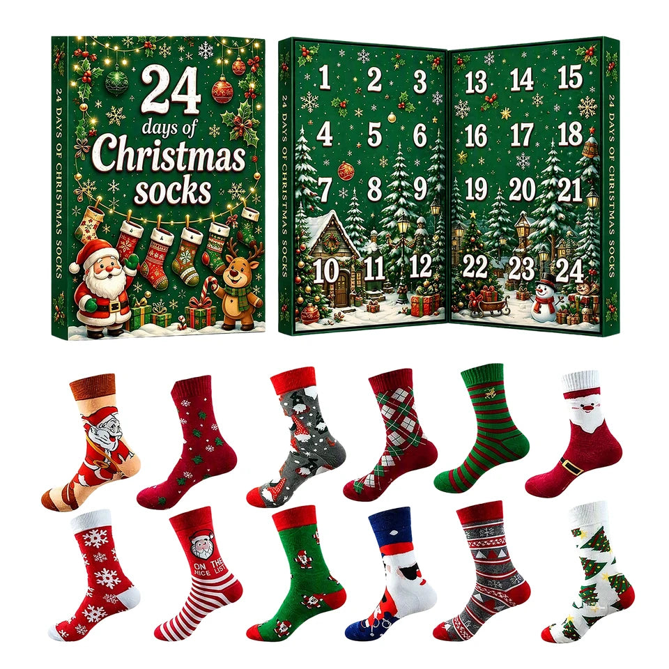 Christmas Advent Calendar 2026 Socks Set 24 Days Countdown Holiday Warm Novelty Socks Gift Box for Women Men