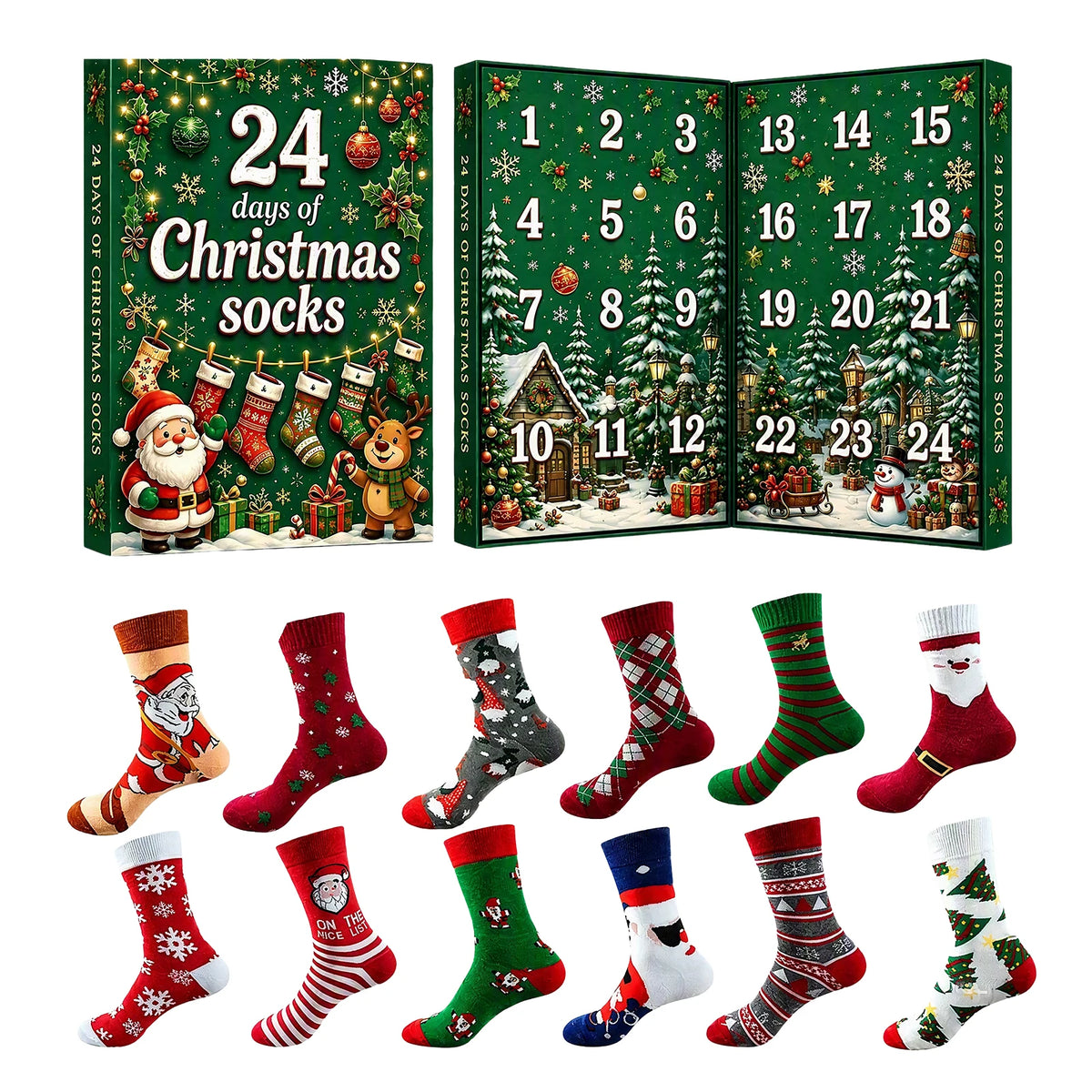 Christmas Advent Calendar 2026 Socks Set 24 Days Countdown Holiday Warm Novelty Socks Gift Box for Women Men