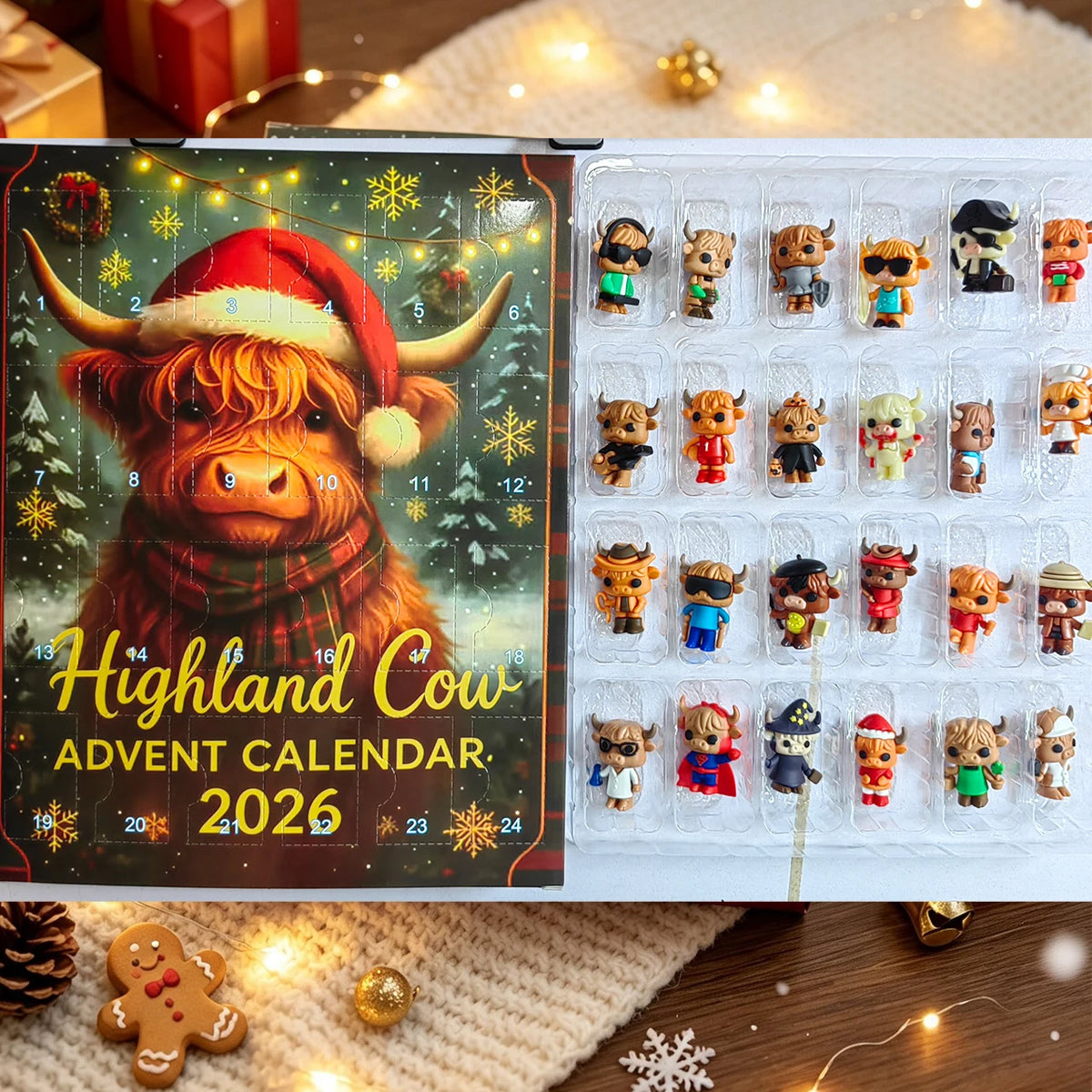 Highland Cow Figures Advent Calendar 2026, 24PCS Decorative Hanging Ornament Countdown Calendar Christmas Gift Supplies
