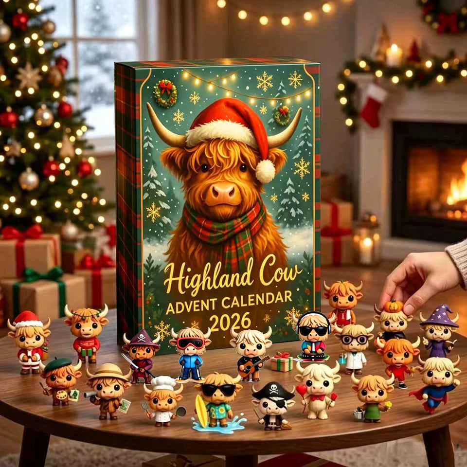 Highland Cow Figures Advent Calendar 2026, 24PCS Decorative Hanging Ornament Countdown Calendar Christmas Gift Supplies