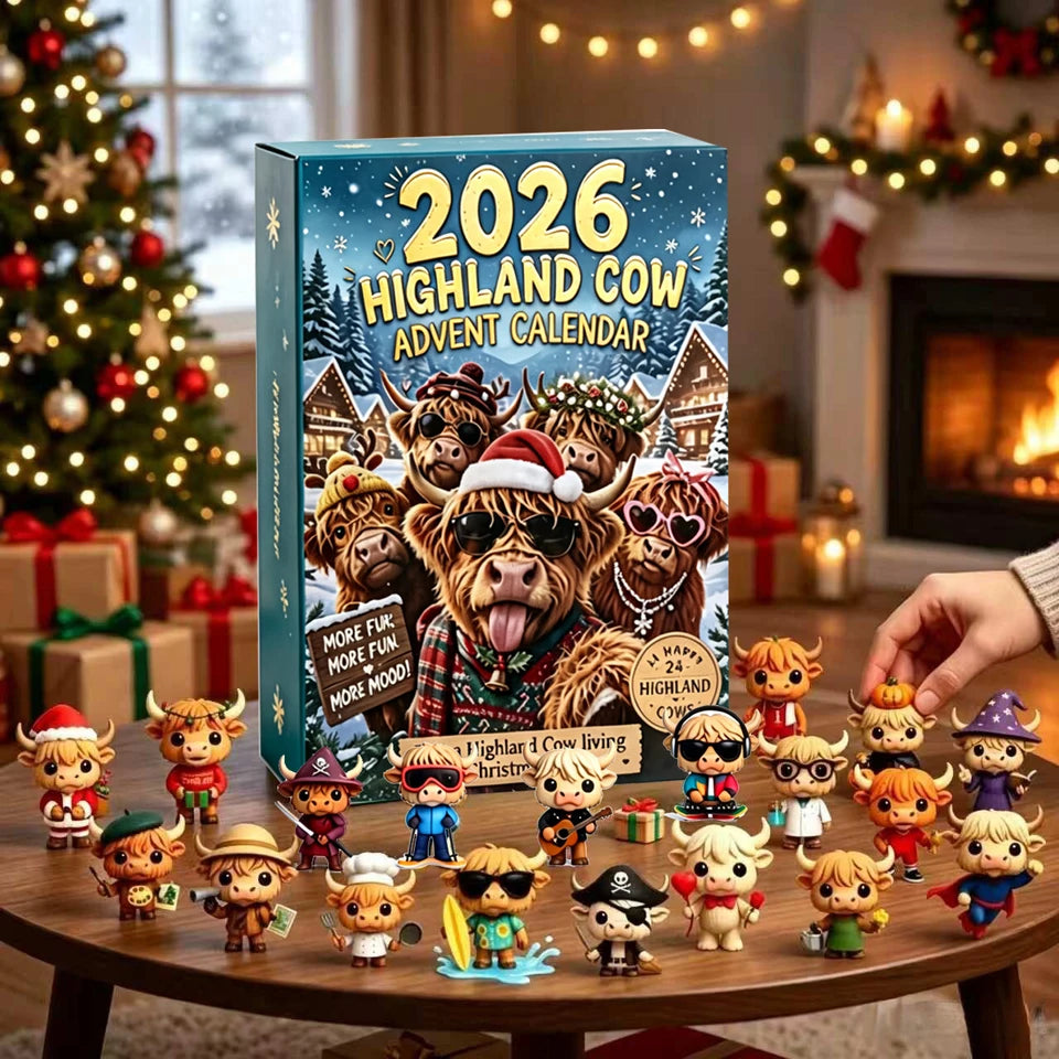 Highland Cow Figures Advent Calendar 2026, 24PCS Decorative Hanging Ornament Countdown Calendar Christmas Gift Supplies