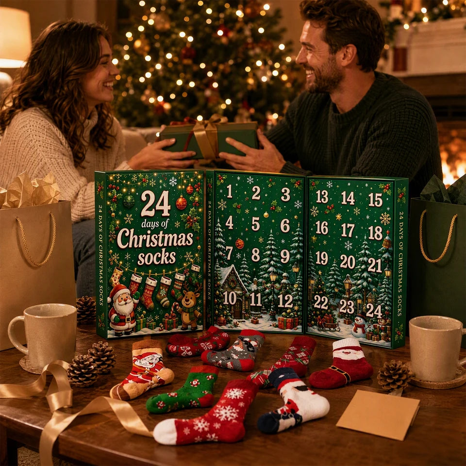 Christmas Advent Calendar 2026 Socks Set 24 Days Countdown Holiday Warm Novelty Socks Gift Box for Women Men